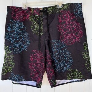 Ed Hardy Men’s Flashboard Shorts Tattoo Print Hook & Loop/Tie Close Size XXL NWT